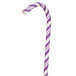A close-up of a Creative Converting jumbo amethyst paper straw with purple and white stripes.