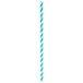 A teal lagoon striped paper straw with a white stripe.