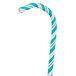 A teal lagoon paper straw with blue and white stripes.