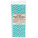 A package of teal lagoon paper straws with blue and white stripes.