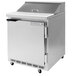 A Beverage-Air Elite Series stainless steel refrigerated sandwich prep table with one door open.