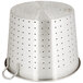 A silver metal Town 38017 colander with handles and holes.