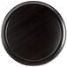 A black Solut coated paperboard pizza tray with a black rim.