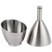 A silver Rabbit wine shower funnel with a stainless steel bowl.