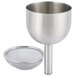 A Franmara stainless steel decanter funnel with strainer and stand.