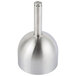 A close-up of a stainless steel Franmara decanter funnel with a long tube and metal cap.
