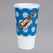 A blue and white Dart foam cup with a logo on it.