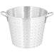 A silver aluminum Town Vegetable Colander with handles and holes on the bottom.