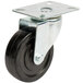 A black Avantco plate caster wheel with a metal plate and holes for mounting.