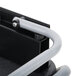A close-up of a black and grey Rubbermaid ProServe Ice Tote Cart handle.