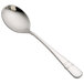 A Oneida silver soup spoon with a rounded bowl and a handle.