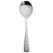 A Oneida 18/10 stainless steel rounded bowl soup spoon with a silver handle.