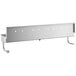 A stainless steel rectangular metal shelf with holes for 4 faucets.