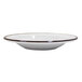 A white melamine bowl with a brown crackle rim.