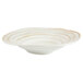An off white Elite Global Solutions Della Terra melamine bowl with brown stripes.