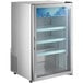 An Avantco stainless steel refrigerator with a glass door.