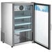 An Avantco stainless steel countertop display refrigerator with a glass door.
