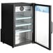 An Avantco black countertop display refrigerator with a glass door.