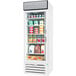 A Beverage-Air white refrigerated glass door merchandiser full of dairy products.