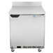 A stainless steel Beverage-Air worktop freezer with a black handle.