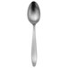 A close-up of a Oneida Sestina stainless steel teaspoon with a silver handle.