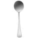 A Oneida Lonsdale stainless steel round bowl soup spoon with a white background.