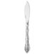 A silver Oneida Michelangelo stainless steel butter knife with a handle.