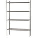 A Advance Tabco chrome wire shelving unit with four shelves.