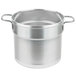 An aluminum Vollrath inset for a double boiler with two handles.