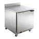 A Beverage-Air stainless steel worktop freezer with a left-hinged door.