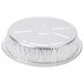 A Durable Packaging round aluminum container with a circular design.
