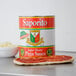 A can of Stanislaus Saporito Super Heavy Pizza Sauce next to a pizza.