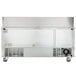 A white rectangular Beverage-Air refrigerated sandwich prep table with a stainless steel top.