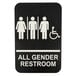 A black and white Tablecraft ADA restroom sign with the words "All Gender" and a person and wheelchair symbol.