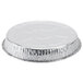 A round silver aluminum foil cake pan.