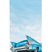 Menu paper with a white background featuring a retro blue car design.