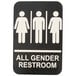 A black and white Tablecraft sign with the words "all gender restroom" and Braille.