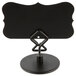 A Tablecraft black metal stand with a black sign on it.
