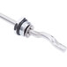 A T&S stainless steel waste valve with a black and silver metal twist handle.