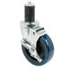 A blue and black Advance Tabco heavy duty stem caster with a black rubber wheel and silver metal base.