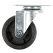 A black and silver 4" swivel plate caster wheel with a metal wheel.