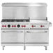A large stainless steel Vulcan gas range with 6 burners, 24-inch griddle, and 2 ovens.