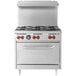A Vulcan stainless steel commercial gas range with 6 burners and a standard oven.