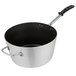 A Vollrath Wear-Ever aluminum sauce pan with a black silicone handle.