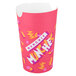 A pink Solo paper container with white and orange text reading "Eco-Forward Munchie Cup" and "Solo"