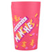 A pink Solo paper container with white, orange, and yellow text that says "Munchie"