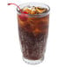 A Libbey Winchester beverage glass of soda with ice and a cherry.