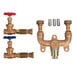 A T&S Brass wall mounted mixing valve assembly with brass valves and fittings.