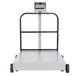 A grey Tor Rey digital receiving bench scale with wheels.