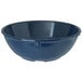 A blue speckled Carlisle Dallas Ware nappie bowl with a white rim.